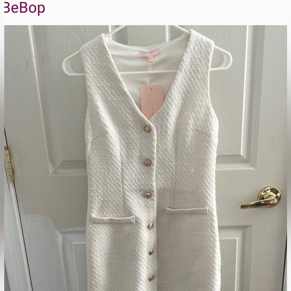 BeBop Ivory Textured V-neck Vest Style Mini Dress (Medium) with Gold Buttons - Picture 10 of 10